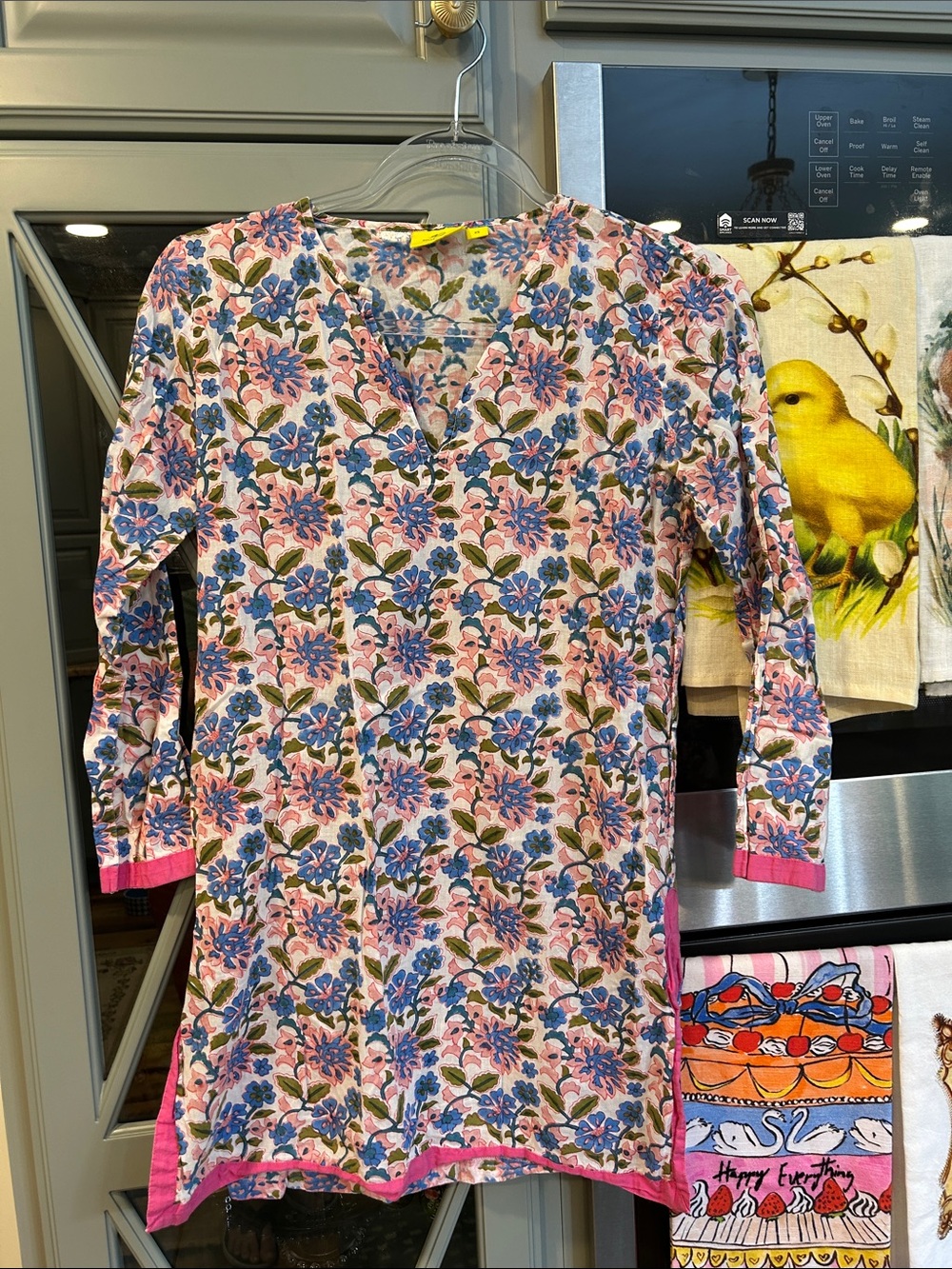 Roller Rabbit Floral Print Cotton Caftan Tunic - Blue and Pink XS